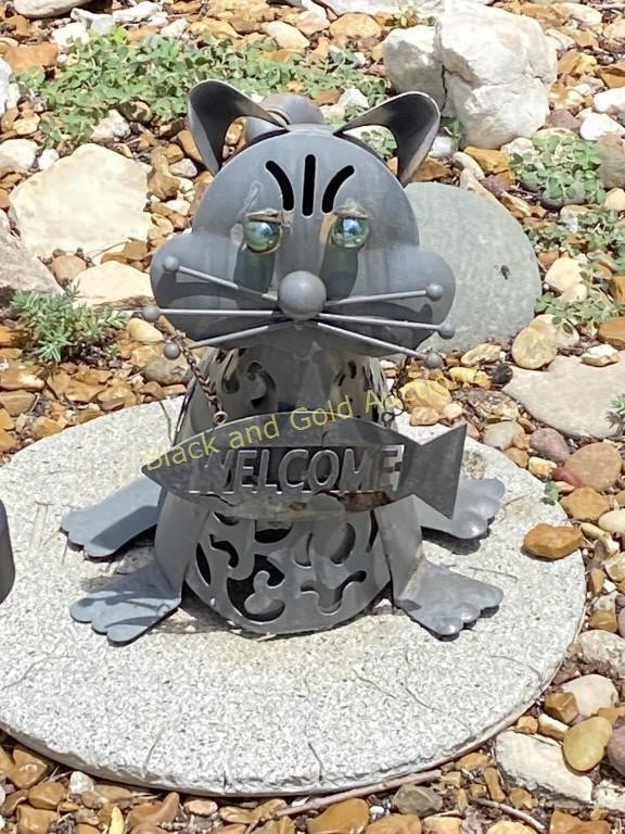 Metal Welcome Cat with Marble Eyes