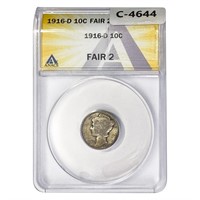 1916-D Mercury Silver Dime ANACS Fair2