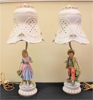 Pair of bisque figural buffet lamps