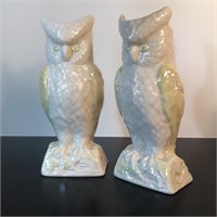 PAIR BELLEEK YELLOW MARK PORCELAIN OWL VASE