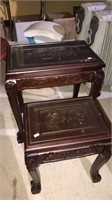 Pair of Chinese style nesting tables with a glass