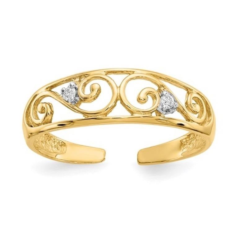 14k Yellow Gold Diamond Scroll Toe Rings