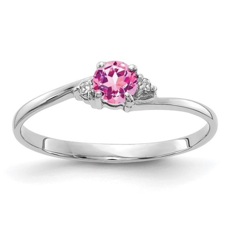 14k White Gold Pink Sapphire Diamond Ring