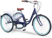 26 Inch 7-Speed Adult Tricycle with Rear Basket