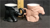 1977 Frankoma Elephant/Donkey Mugs