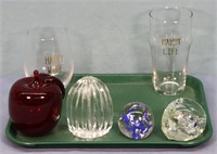 (4) Paperweights + 2 Glasses
