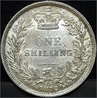 1872 GB Queen Victoria Silver Shilling Unc, Rare