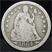 1854-O Arrows Seated Liberty Silver Dime
