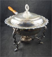 Antique Round Chafing Dish W Handle & Burner
