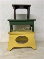 3 STEP STOOLS   (2 WOODEN 1 METAL)