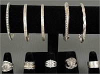 5 sterling silver bangle bracelets & 5 sterling