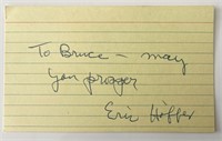 Philosopher Eric Hoffer signed note