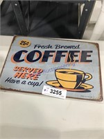 Fresh Brewed Coffee tin sign, 11.75 x 8"