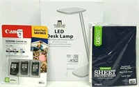 Canon Ink, LED Desk Lamp & Sheet Protectors