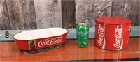 Coca Cola condiment dish & tin bucket