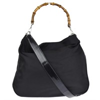 GUCCI BLACK BAMBOO & NYLON SHOULDER BAG