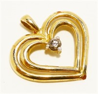 .75" 10K Y Gold & Diamond Heart Pendant 1.4g