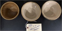 3 sm crock stoneware antique mixing bowls