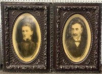 Pair Of Portrait Prints In Ornate Wooden Frames