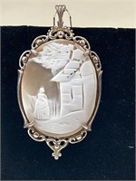 Vintage stamped KBN Sterling Carved Cameo pendant