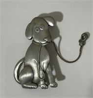 SIGNED PEWTER PUPPY BROOCH BY JJ