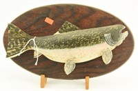 Lot #257 - Hand carved wooden trout on plaque