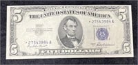 1953 $5 Silver Certificate, STAR NOTE, Blue Seal