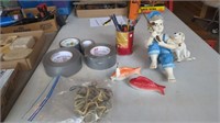 ELECTRICAL TAPE- CERAMIC FISHERMAN- HOOKS- CAN OF