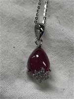 Sterling Silver Necklace w/ Ruby Gemstone
