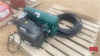 Small Twin Tank Air Compressor & Roll of 1/2" Hose