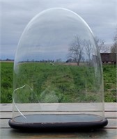 ANTIQUE GLASS DOME AND WOODEN BASE