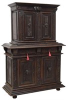 FRENCH HEAVILY CARVED OAK CABINET, 17TH/18TH C.
