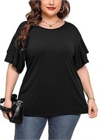 C127 Plus Size Tunic Double Ruffle Short Sleeve