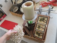 Lot: Snack Tray, Candle Holder, Boomarang, Coral