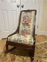 Antique Victorian Upholstered Wood Rocking Chair