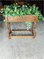 vintage oak planter box & artificial plants