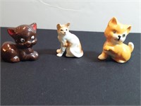 3 Cat Figures 1 Japan Brownware 2 Porcelain