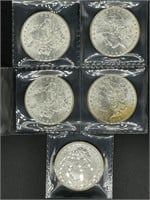 5 - uncirculated 1888 Morgan silver dollars