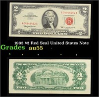 1963 $2 Red Seal United States Note Grades Choice