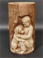 Loyal Friend Boy and Dog Tealight Candle Holder