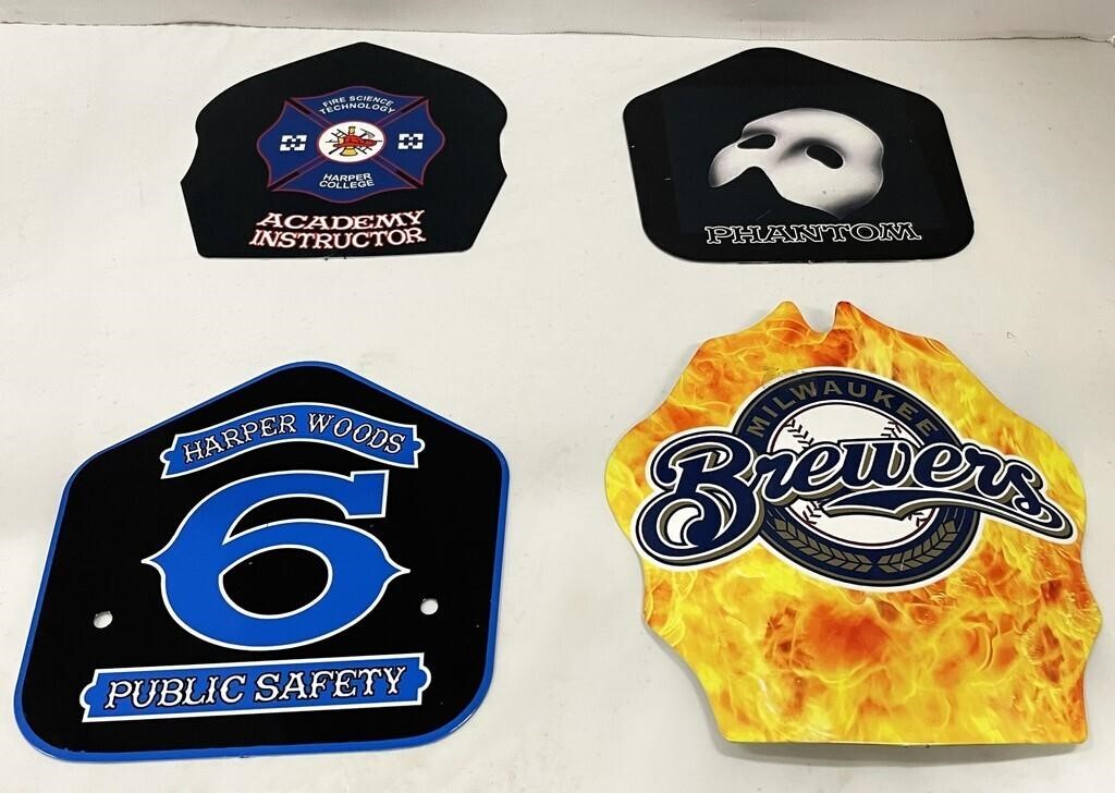 Four Metal Custom Fire Helmet Fronts ( Shields)