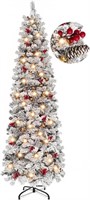 7ft Flocked Pencil Christmas Tree with 300 LED Lig