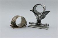 2 Eagle Form Napkin Rings Silver Plate