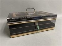 Antique Metal Bankers Box with Key 11"