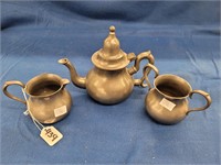 3pc Pewter Tea Set