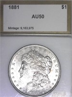 1881 PCI AU 50  Morgan Silver Dollar
