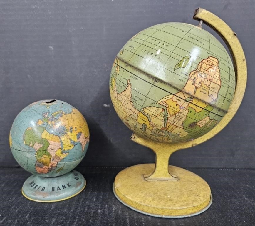 (Y) Vintage Globe Coin Bank And Desk Globe (9"