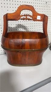 Oriental Wood Bucket with Carved Handles
