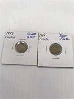 1888 & 1919 Canadian SIlver 5 cent pcs x2