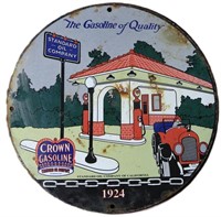 THE GASOLINE OF QUALITY- CROWN GASOLINE METAL SIGN